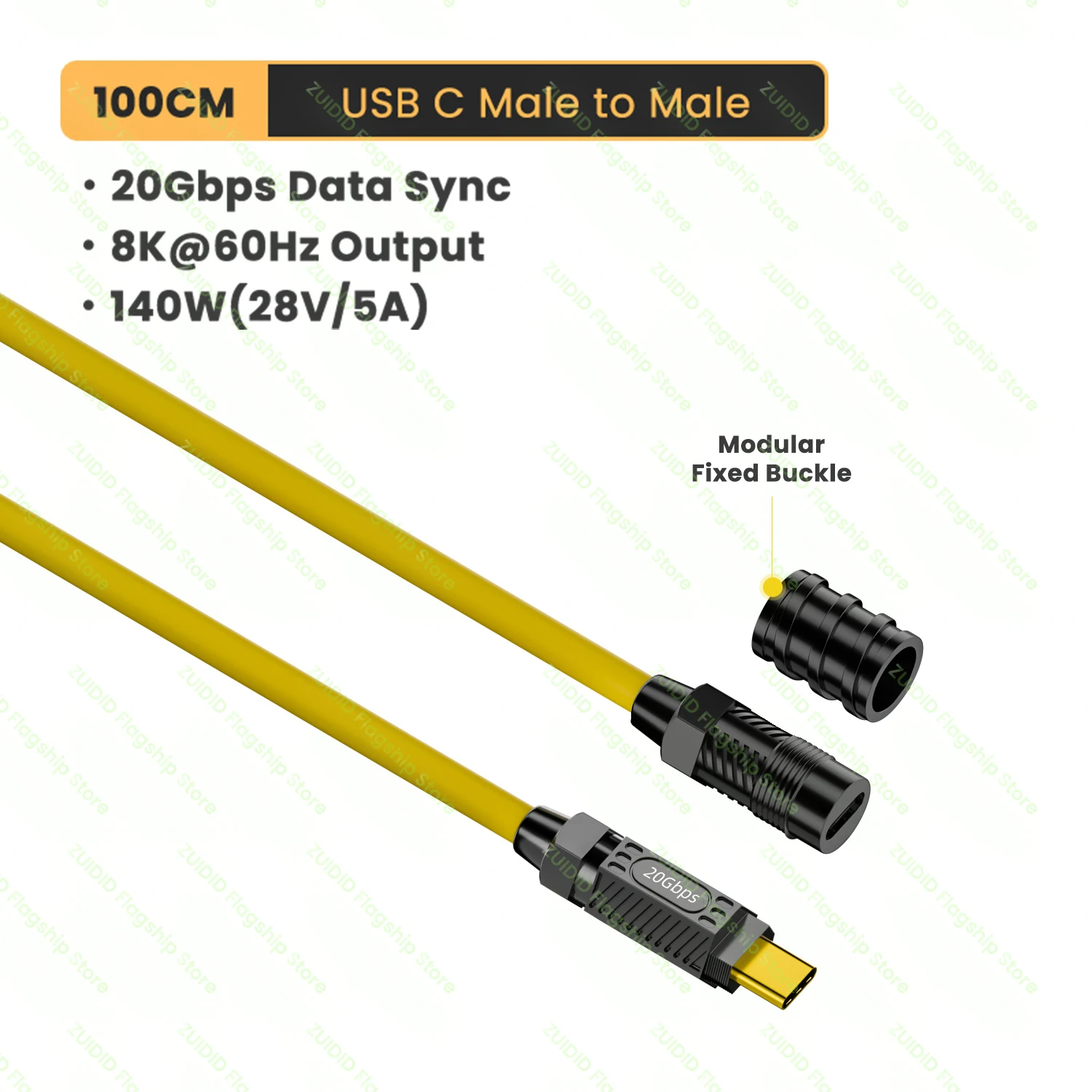 High-Speed USB 3.2 Type-C to Type-C Thunderbolt 3 Retractable Cable with PD3.1 140W 5A Charging Capability