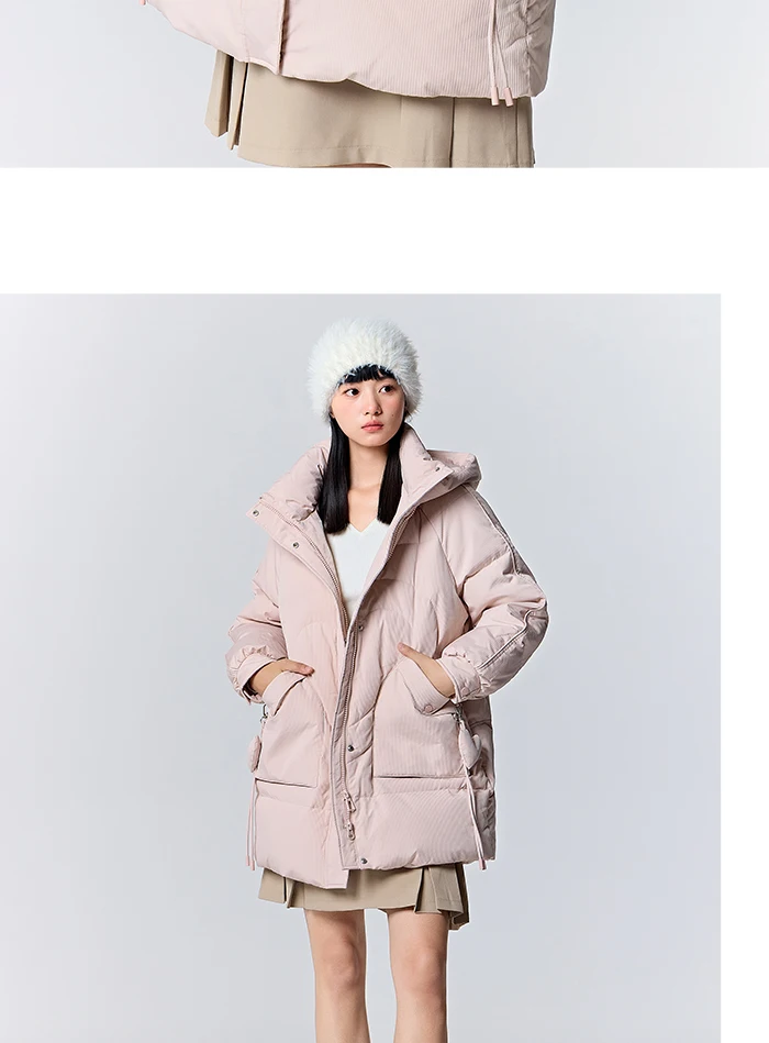 Down Jacket Women Medium Long Hooded Texture Winter Loose New Gentle Sweet Love Thick Jacket