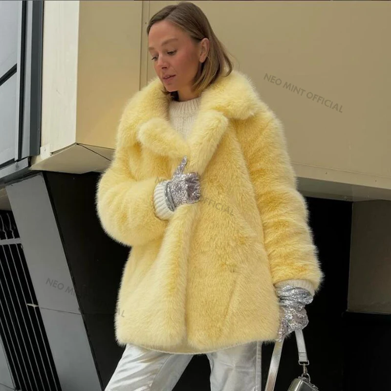 Neo Mint Women Winter 2024 High Quality Luxury Faux Fur Coat Thicken Warm Overcoat Outerwear Hot Girls Solid Long Fox Fur Jacket 2