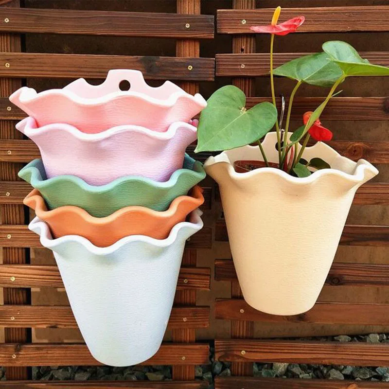 Flower Pot Wall-mounted Plastic Wall Hanging Container Basket Flowerpot for Outdoor Garden Balcony Planter Bucket Home Decor