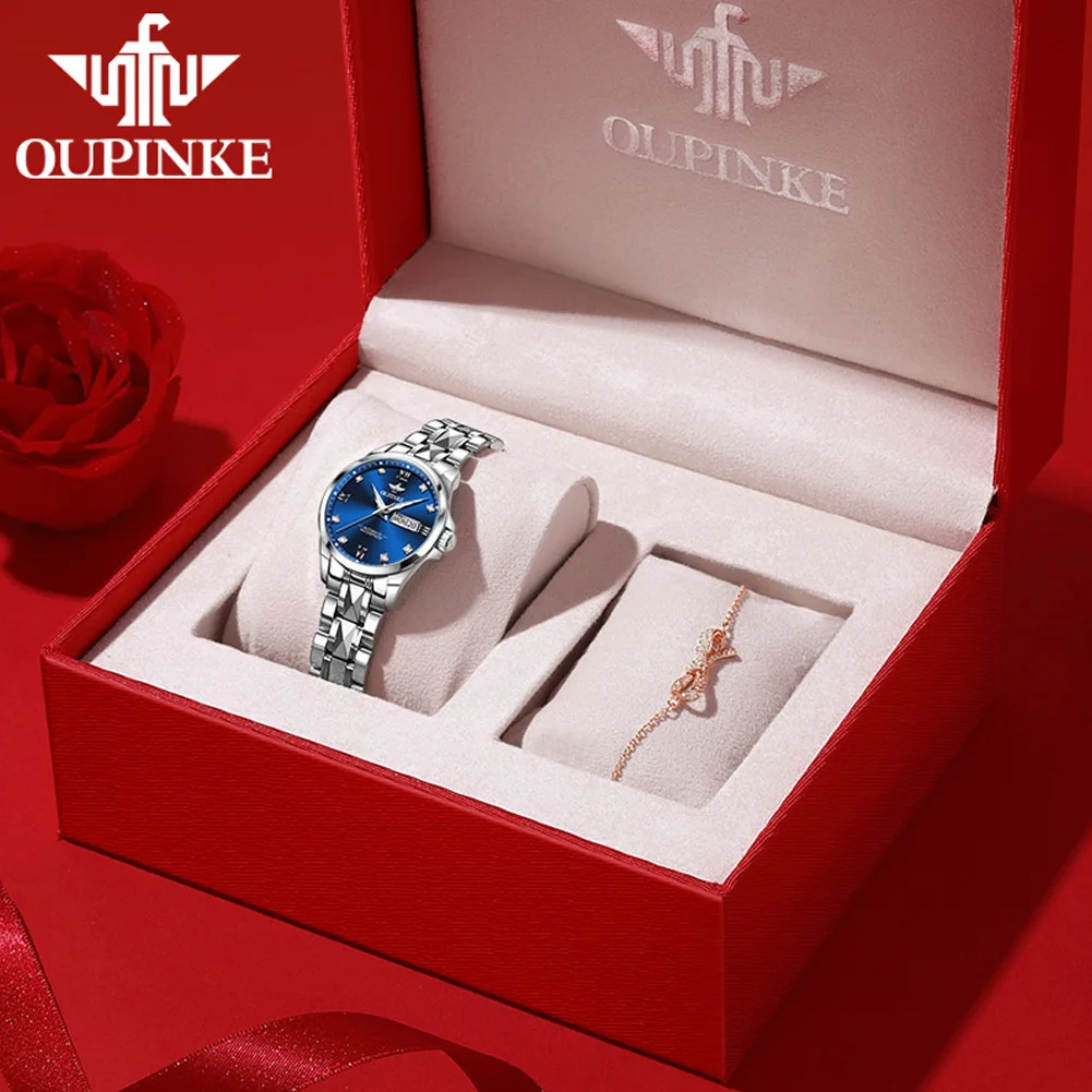 OUPINKE 3262 Woman Watch Japan Automatic Mechanical Watch For Women 50M Waterproof Diamond Scale Luxury Ladies Dress Wristwatch