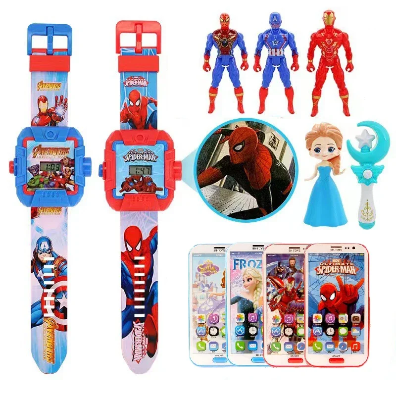 Disney Spider-Man children's watch Frozen projection toy mobile phone music anime figure electronic watch kids birthday gifts disney spider man children s watch colorful led flashing lights student kids quartz electronic toy watch cosplay birthday gifts