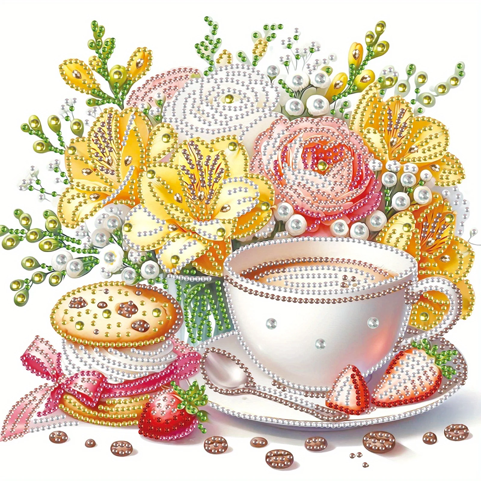 DIY Coffee and flowers 5D Special Shape Diamond Art Kits for Beginners,Diamond Art Painting Kits for Home Wall Decoration Gift