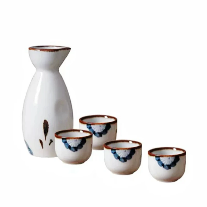 250ml Ceramic Sake Set 1 Wine Pot 4 Cups Restaurant Home Liquor Divider Vintage Hip Flask Spirits Shochu Vodka Bar Set Gift