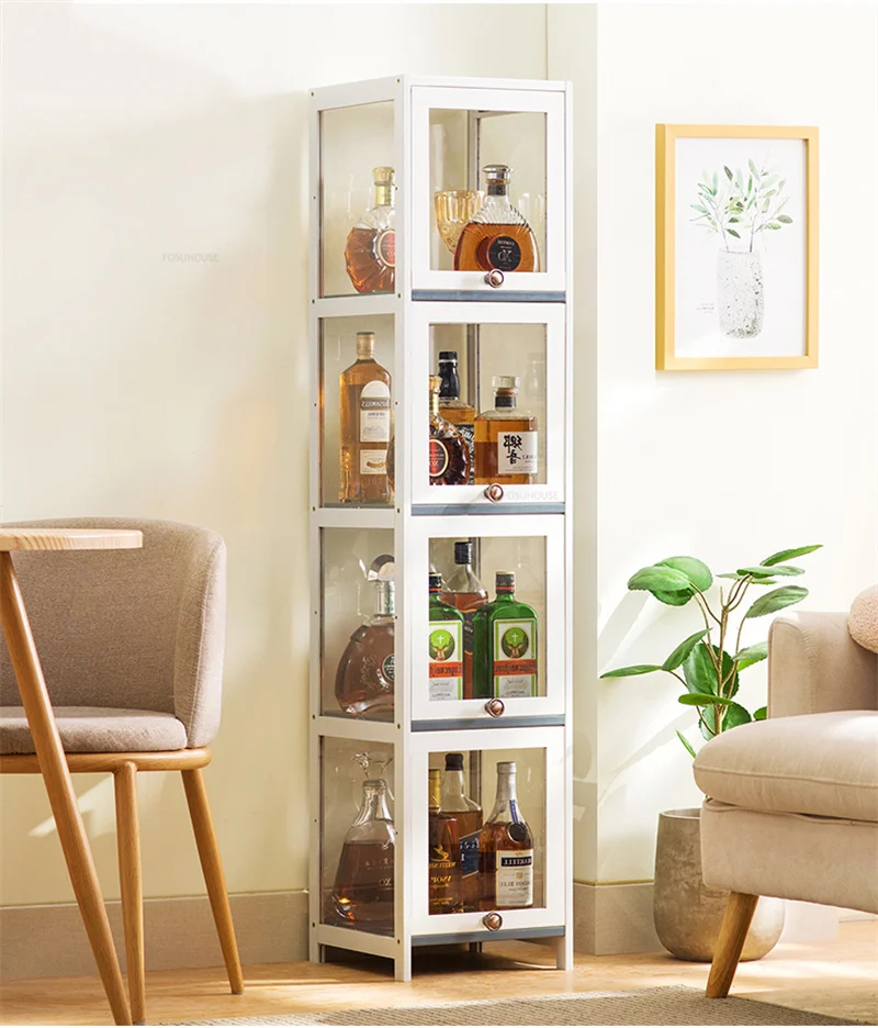 Modern Bamboo Wine Cabinets for Living Room Display Cabinet Multi-functional Multi-layer Bar Furniture Household Small Wine Rack
