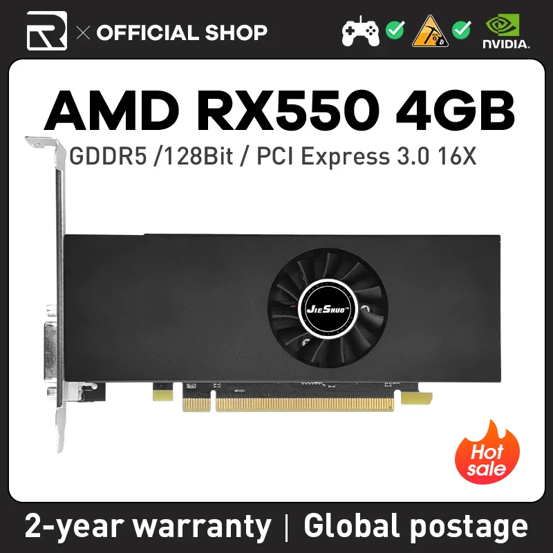 JIESHUO-AMD Radeon RX 550 4GB Placa gráfica de vídeo, GDDR5 GPU, 14nm, 128Bit, 4G, Jogos desktop, Escritório, Desktop