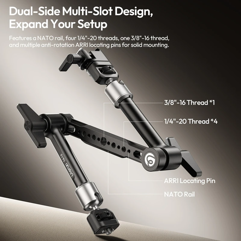 Ulanzi TA10 3-Section Magic Articulating Arm for Live Monitoring Desktop Overhead Shots POV Tracking with 360° Pivot Ball Head