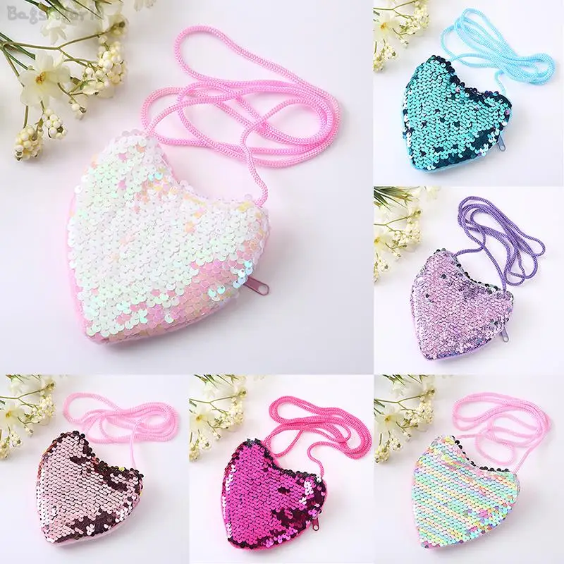 1pc Children's Sequin Coin Purse Little Girl Messenger Love Bag Girl Cute Shoulder Bag kindergarten Children's Coin Purse