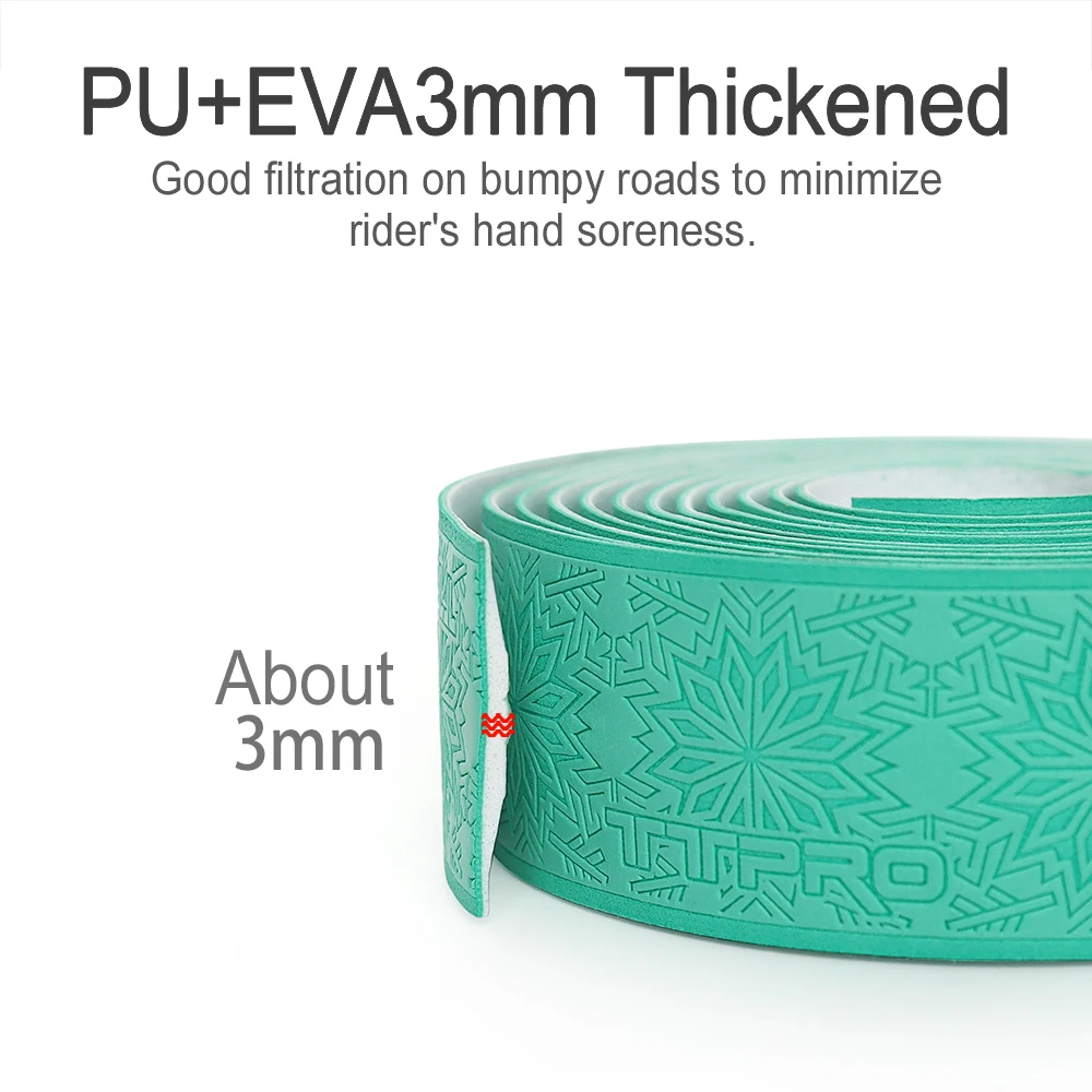 TTPRO Snow Anti-Slip Road Bike Handlebar Tape PU Shock Handle Bar Tape w/ Bar End Plugs Bicycle PU Anti-Vibration Wrap