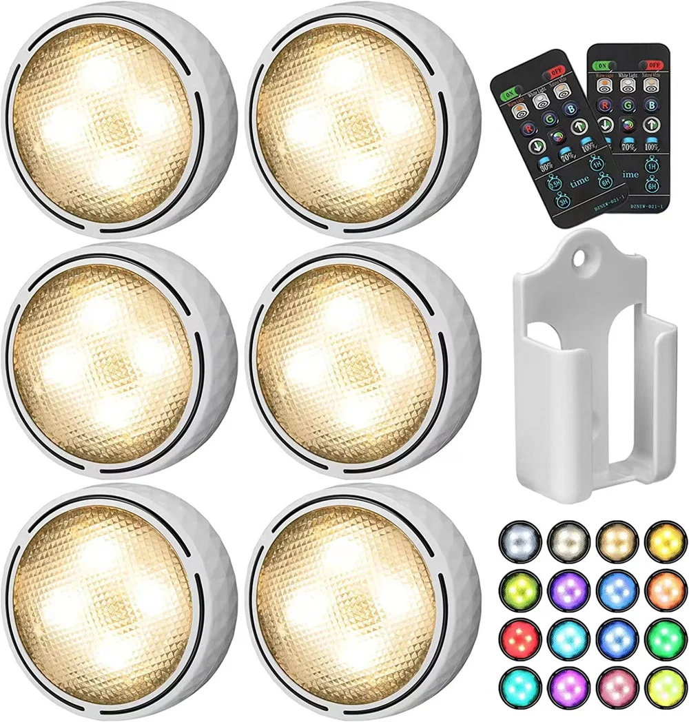 Dimmable Touch Sensor LED Under Cabinets lights Warm white+White Double Color LED Puck Lights Close Wardrobe Kitchen Night Light