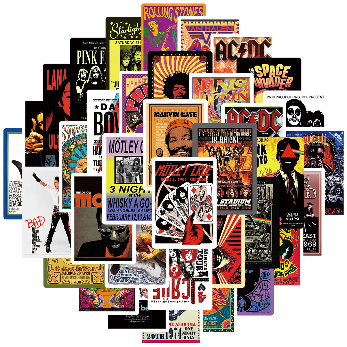 

50pcs Classic Rock Music Graffiti Sticker For Laptop Mobile phone Skateboard Suitcase Guitar Car Computer Waterproof PVC Sticker