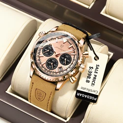 Luxury Quartz Waterproof Luminous Leather Chronograph Men's Wristwatch (960RoseGold Gold L)