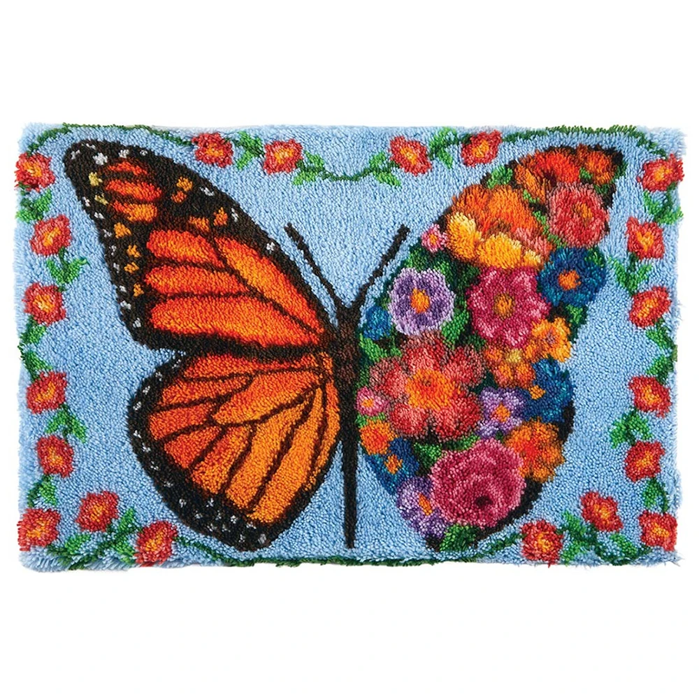 

Carpet embroidery Latch hook rug kits with printed butterfly canvas craft kits for adults diy bags diy bag making kit