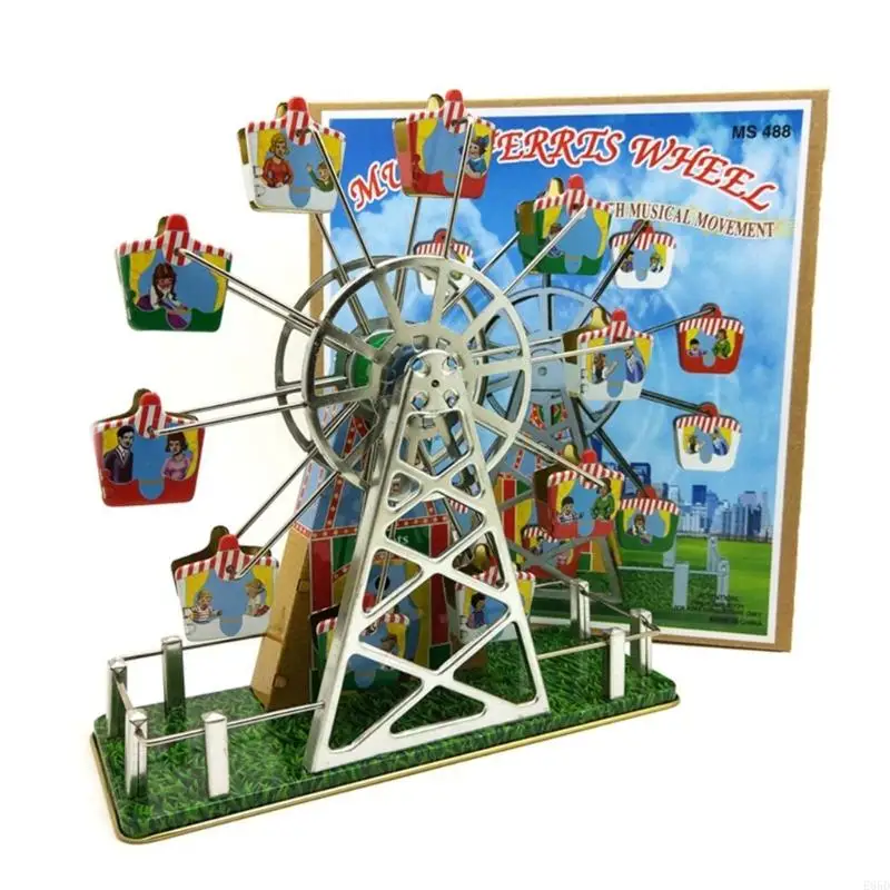 Creative Window Decoration Vintage Ferris Wheel Wind up Toy Music Box for Home Bar Club Display Decoration E65D