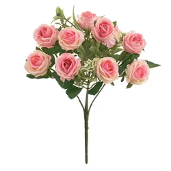 Elegant Green Aloes Red Rose Artificial Bouquet - Lush Silk Floral Arrangement for Weddings and Garden Decor (Dark pink)