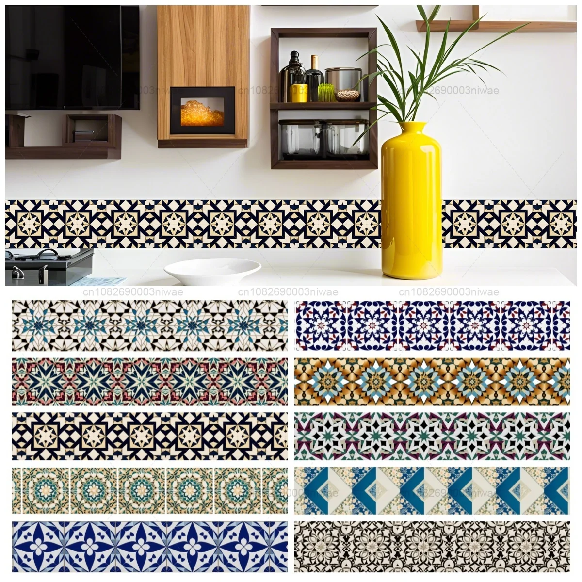 Wall Stickers Self-Adhesive Corner Line Tile Stickers Wall Border Sticker DIY Kitchen Bathroom Decorative Waistline Wall Sticker