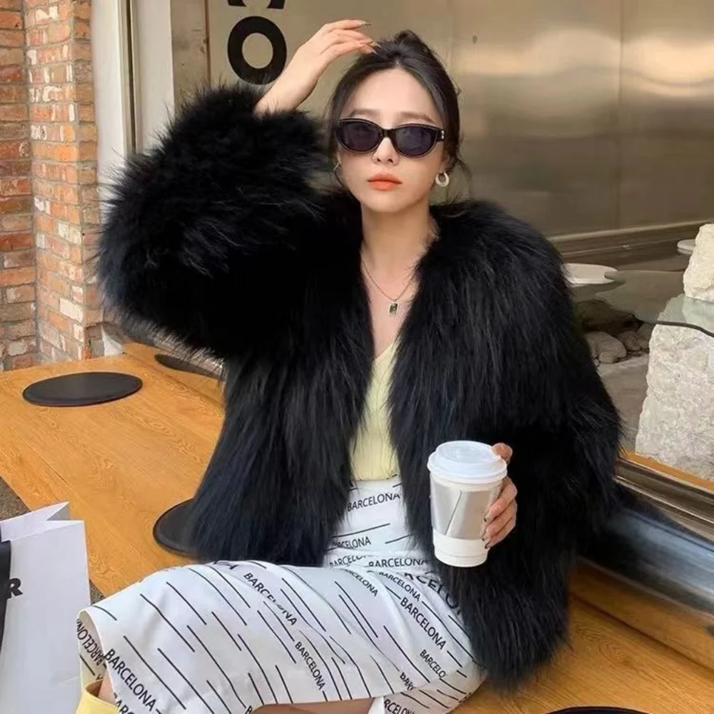 Spring and autumn new 100% real raccoon fur braided double-sided woollen braided women's coat slim braided clothes hot  sale