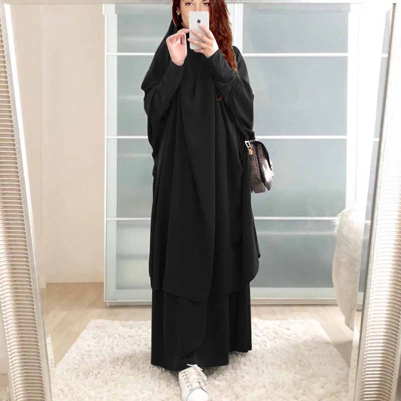 Women Hooded Muslim Hijab Dress Eid Prayer Garment Jilbab Abaya Long Khimar Full Cover Ramadan Gown Abayas Islamic Dress Set