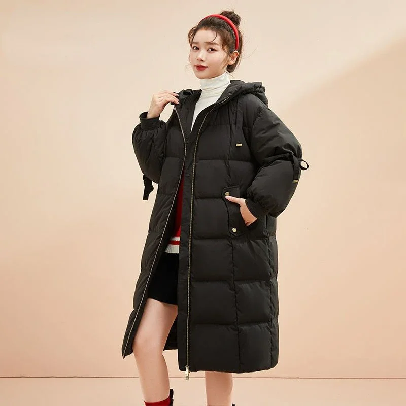 2024 New Women Down Jacket Winter Coat Female Mid Length Version Parkas Loose Large Size Thick Outwear Warm Hooded Overcoat