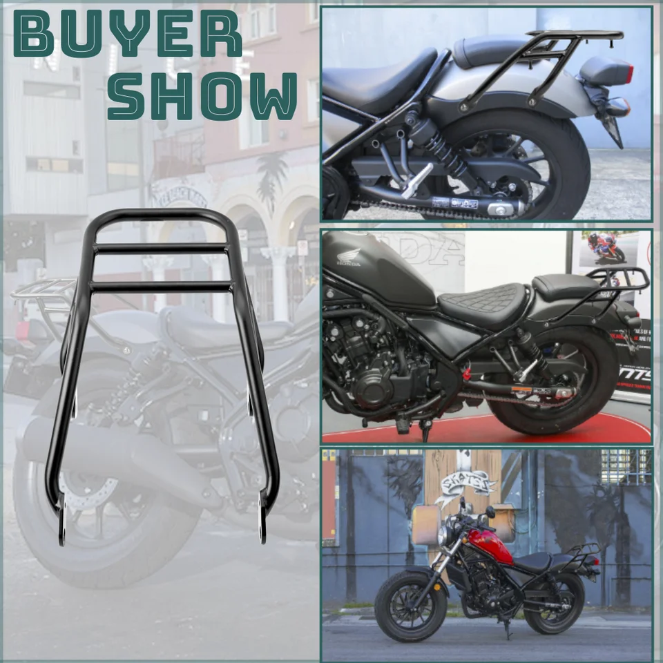 Set Schienale Sissy bar con Portapacchi + Portatarga laterale L compatibile con Honda Rebel 500