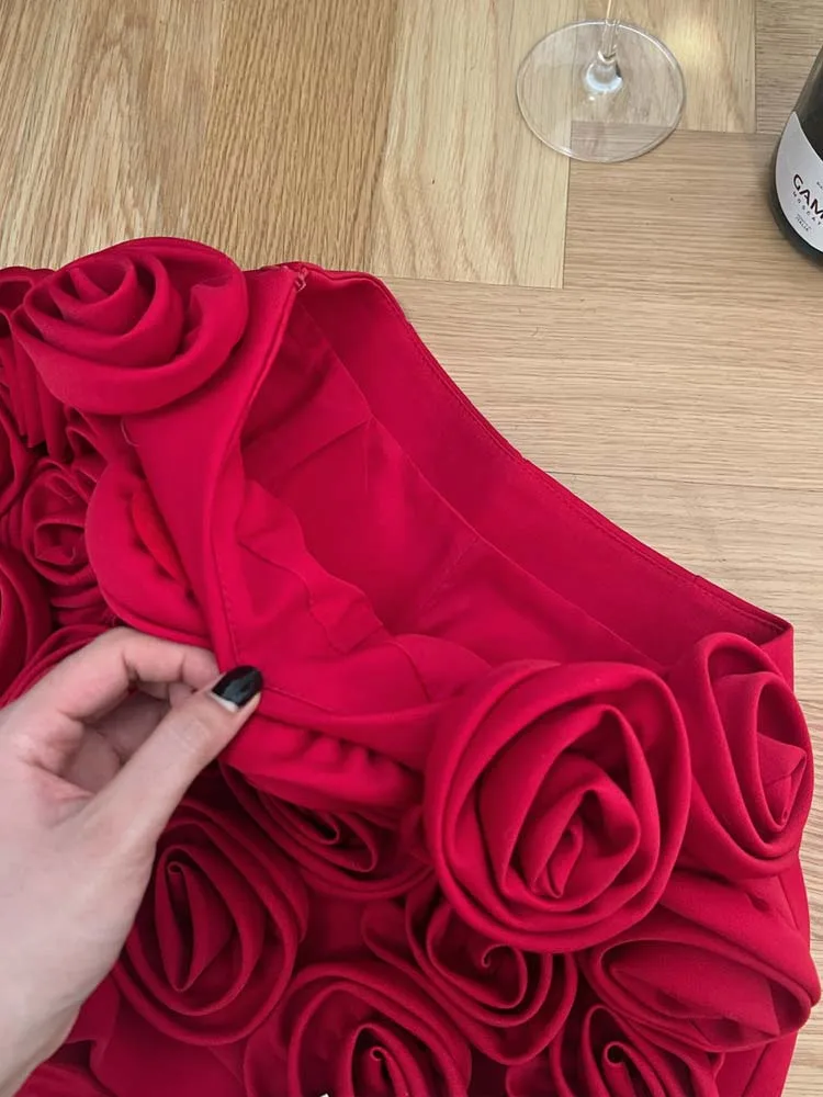 Women's Three-dimensional decoration floral shorts High street Red High waist mini skirt shorts Design 2024 Sexy INKEO 4B015 5