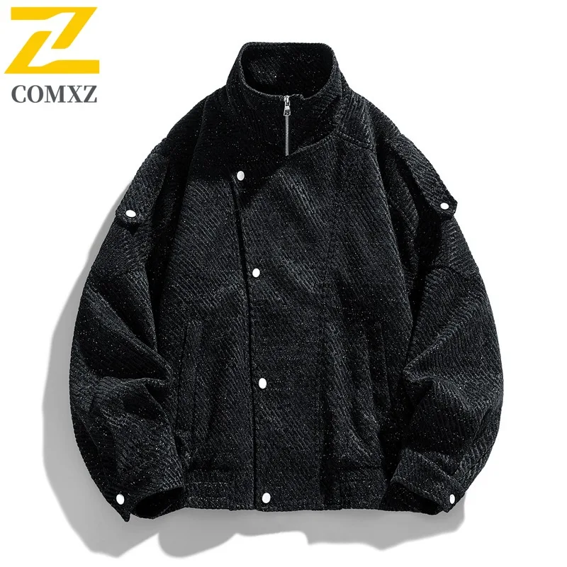 Men's Vintage Jacket Overcoat Thickened Wool Blend High Street Trench Coat Stand Collar Windproof Urban Streetwear Outerwear