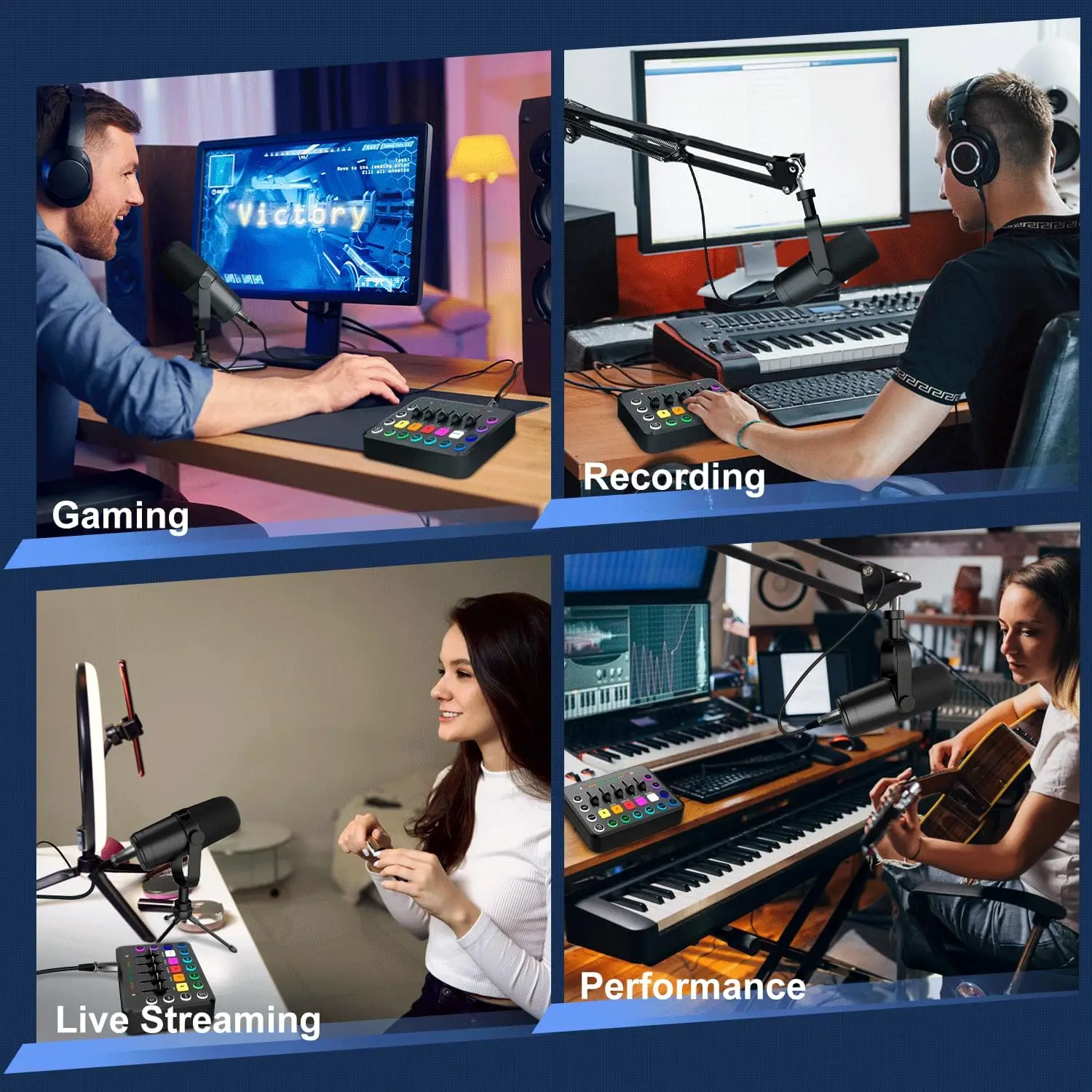 5-Channel Sound Audio Mixer F11 Sound Card Live Streaming for Game Voice Podcast