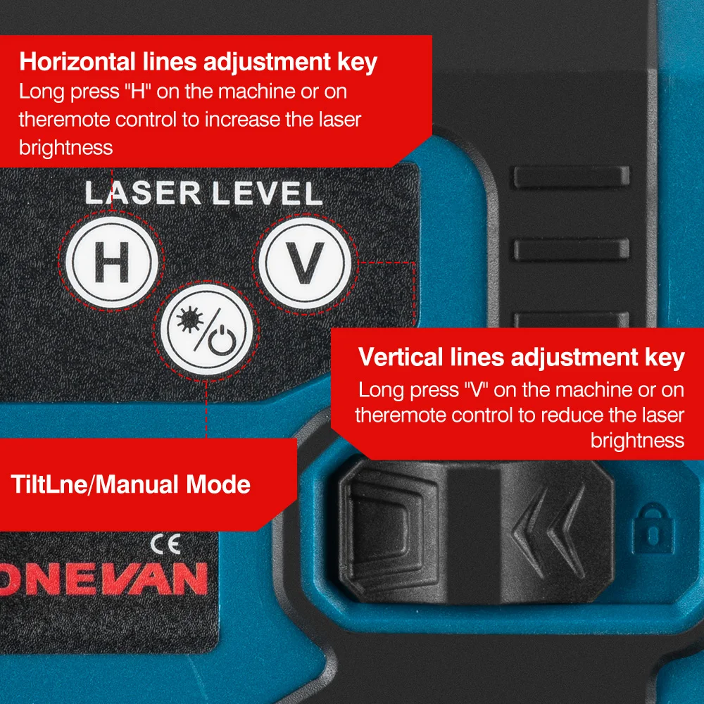 ONEVAN 360° ° Selbstnivellierender 16-Linien-4D-Laser-Wasserwaage mit grüner Linie, horizontal und vertikal, leistungsstarker Laser-Wasserwaage mit grünem Strahl – Detail 6