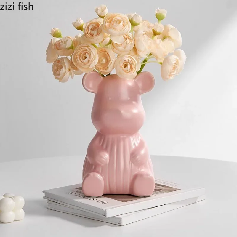 Creative Bear Ceramic Vase Dining Table Ornament Flower Arrangement Utensils Hydroponic Vase Living Room Aesthetic Decoration 4