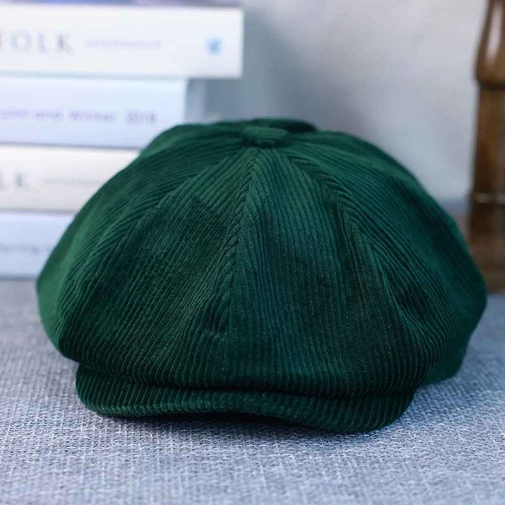 Plus Size 60 cm achteckige Cordkappe für Herren, trendige Marke, britische Zeitungsjungenmütze, Vintage-All-Match-Baskenmütze für Herren und Damen – Detail 2