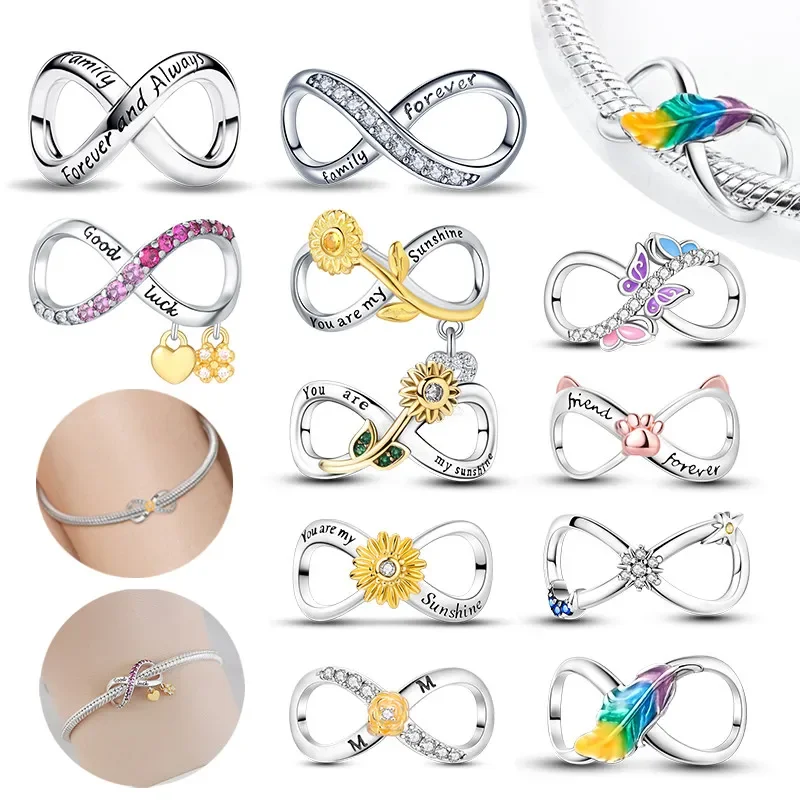 Sterling Silver 925 Colour Sunflower Eternity String Jewelery Fit Pandora Beads Original Bracelet for Jewelry Making for Women