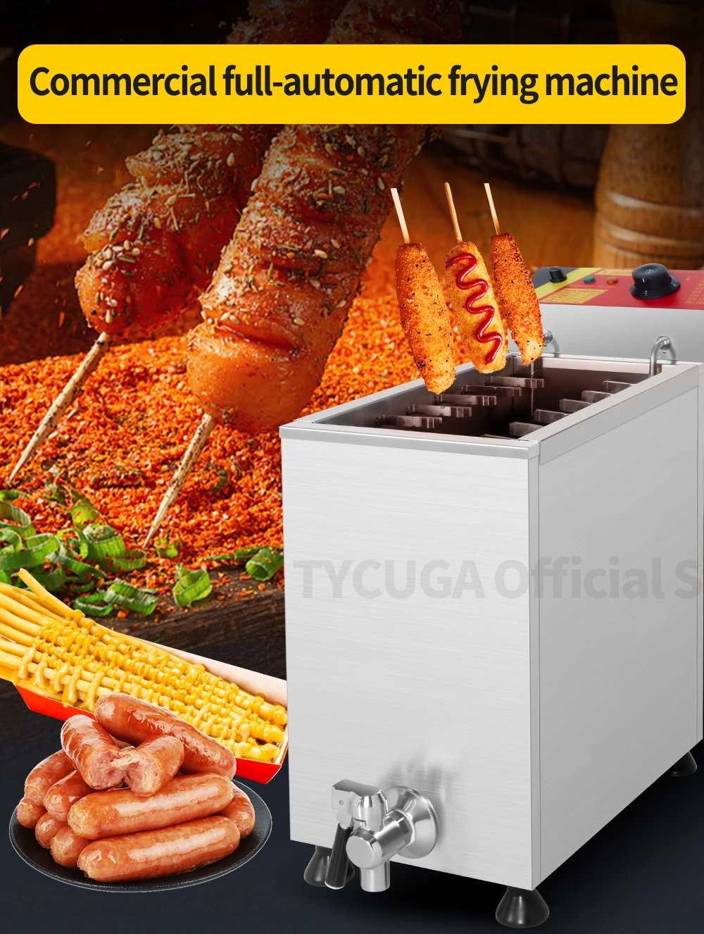 Description Picture 2 of itemCommercial Automatic 21L Large Capacity Cheese Hot Dog Sticks Fryer Electric Deep Korean Corn Dog Fryer Machine Snack Machine