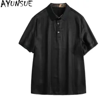 Polo en gaze de soie de luxe AYUNSUE pour homme, 100 % soie de mûrier véritable, jacquard, manches courtes, collection 2026 1
