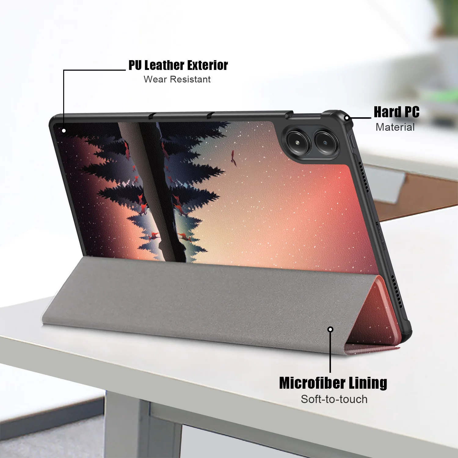 Premium PU Leather Tri-Fold Stand Tablet Case with Auto Sleep/Wake Function - Hard Back Protector