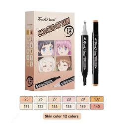 Vibrant Dual Tip Alcohol Markers Set - 12 Colors for Sketching and Drawing (Skin series)