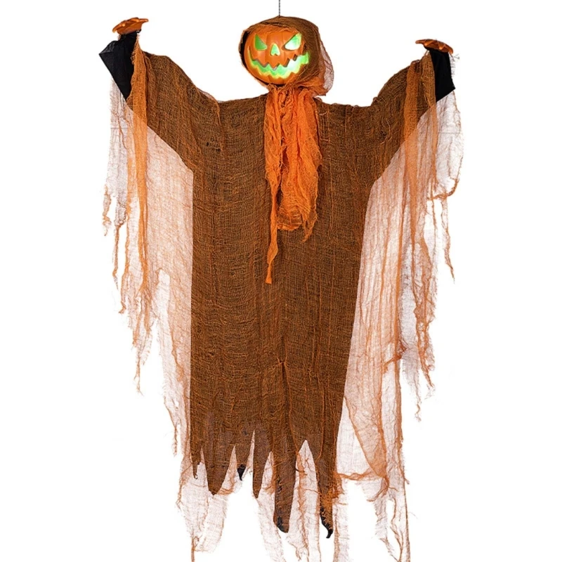 

Scary Glowing Pumpkin Skeleton Pendant Props,for Haunted House 122cm Long