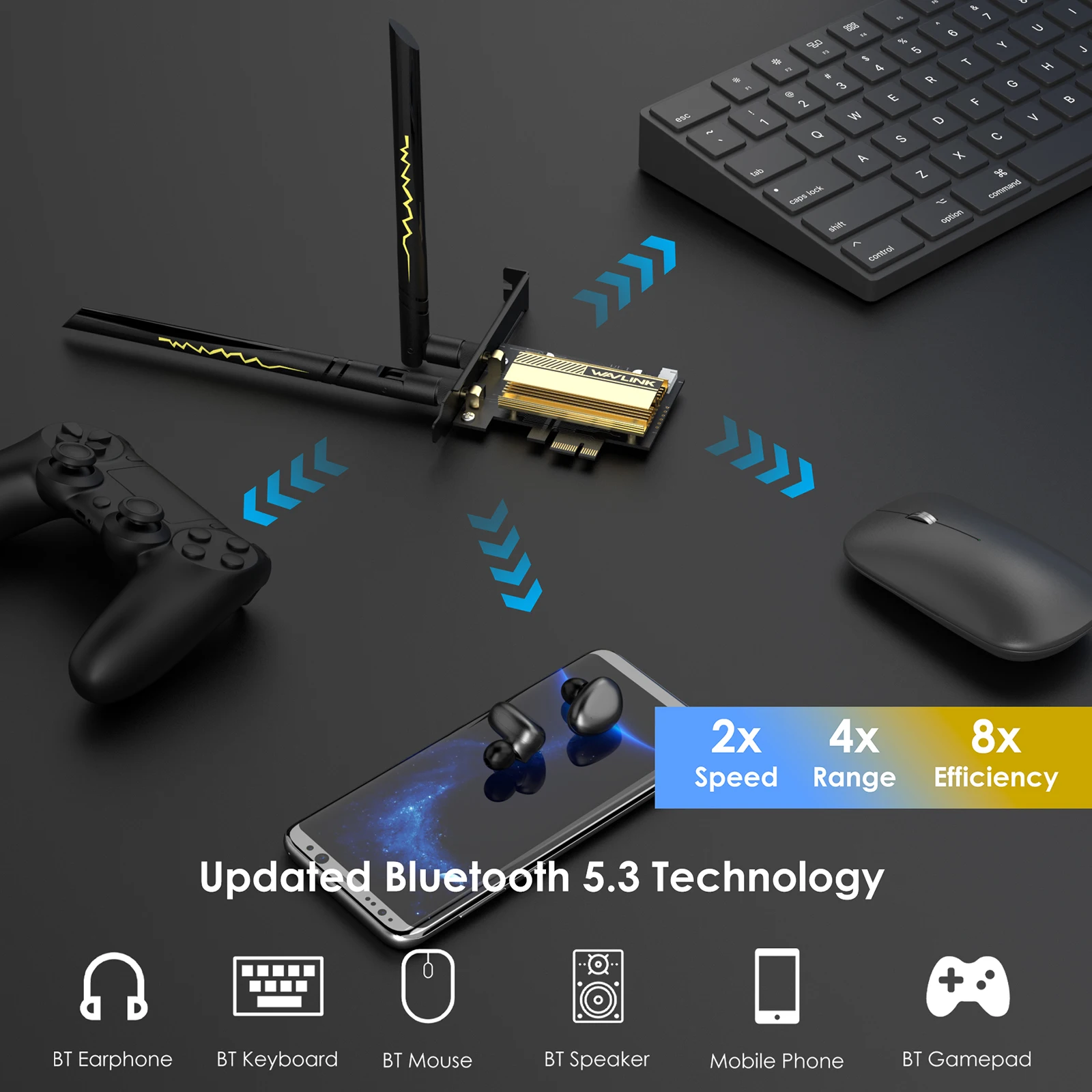 WAVLINK 2023 와이파이 6E PCIe 네트워크 카드 트라이 밴드 AX210 무선 어댑터, Windows용 블루투스 5.3 MU-MIMO WPA3 포함, AX5400M, 신제품