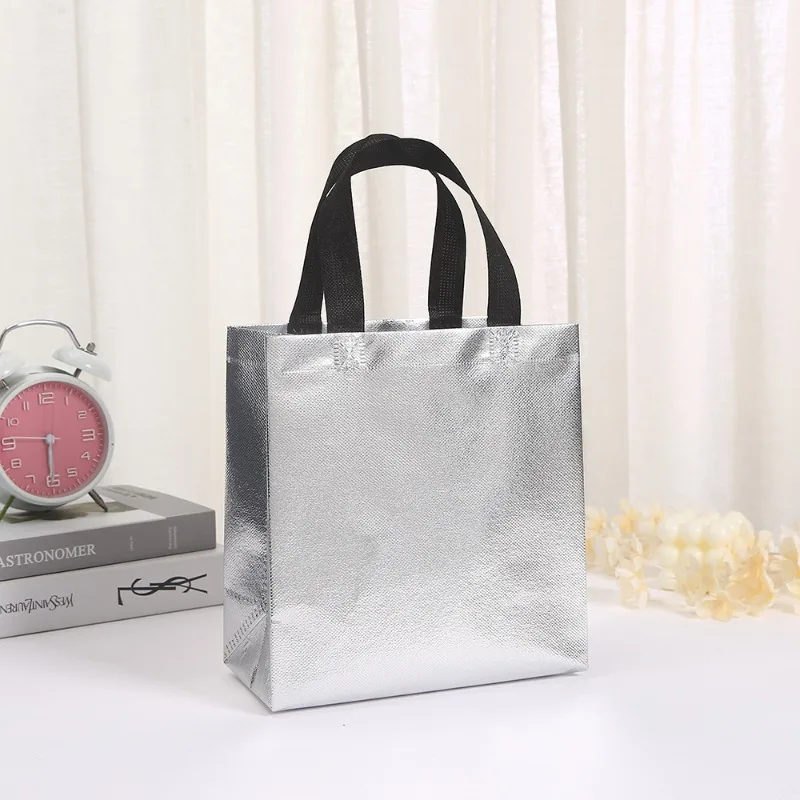 20pcs Reusable Laser Non-woven Bag Shoulder Film Folding Tote Bag Mall Clothing Thickened Shopping Bag for Birthday Valentines 3