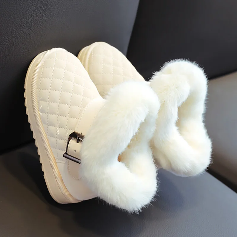 

Kids Winter Snow Boots 2023 New Thick Warm Cotton-padded Toddler Baby Ankle Boots Plush Buckle Children Leather Boots for Girls