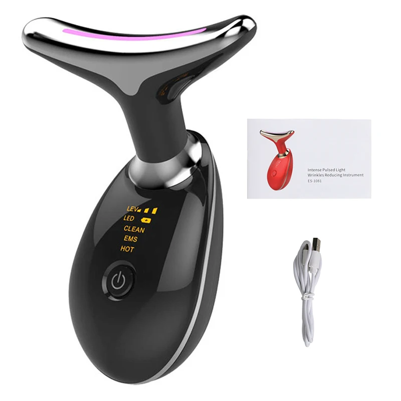 Neck Facial Lifting Device EMS Microcurrent LED Photon Therapy Vibration Face Massager Anti Wrinkles Tightenin_voghion.com