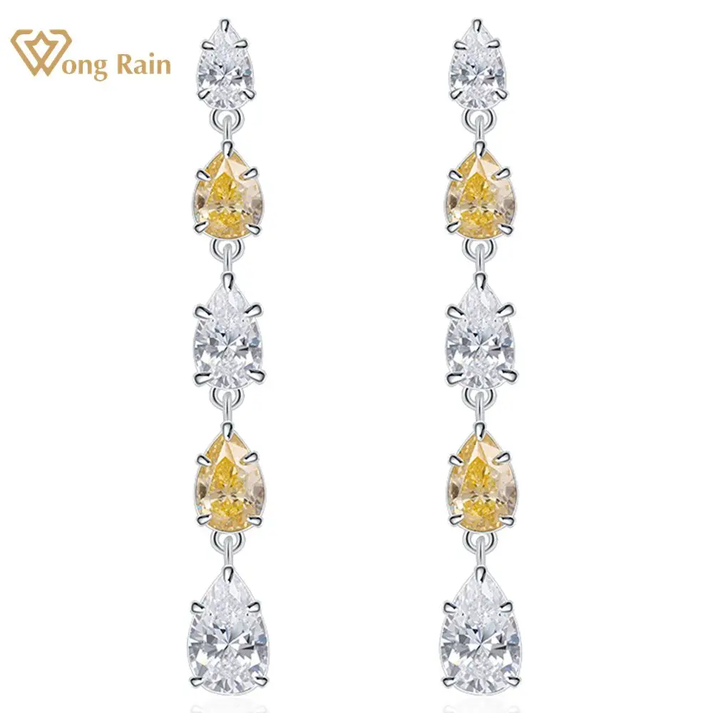

Wong Rain 100% 925 Sterling Silver Pear Cut 6*9 MM Lab Sapphire Citrine Gemstone Tassel Drop Dangle Earrings Anniversary Jewelry