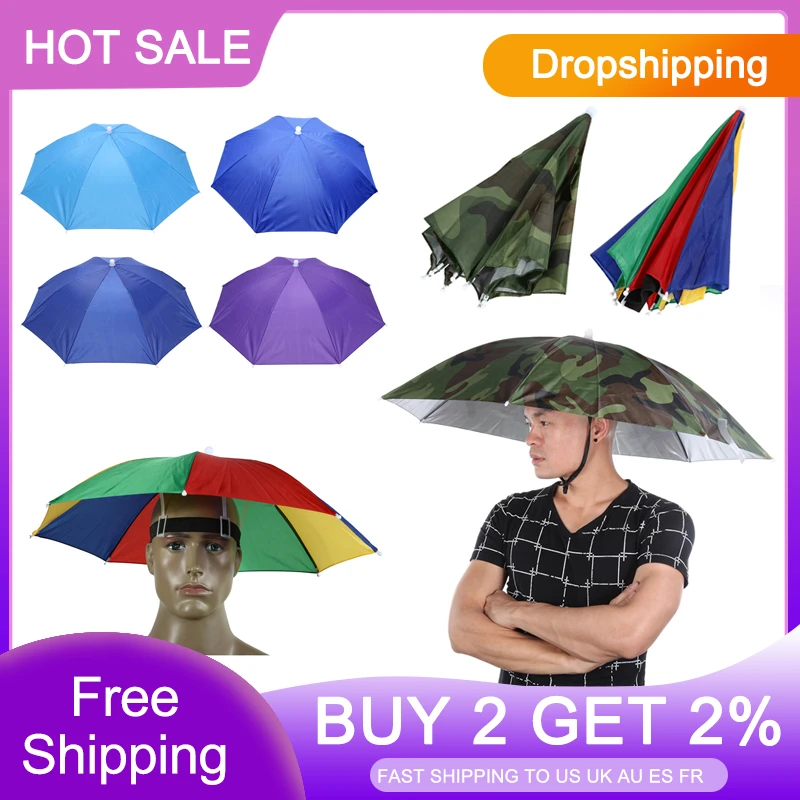 Portable Rain Umbrella Hat Army Green Foldable Outdoor Pesca Sun Shade ...