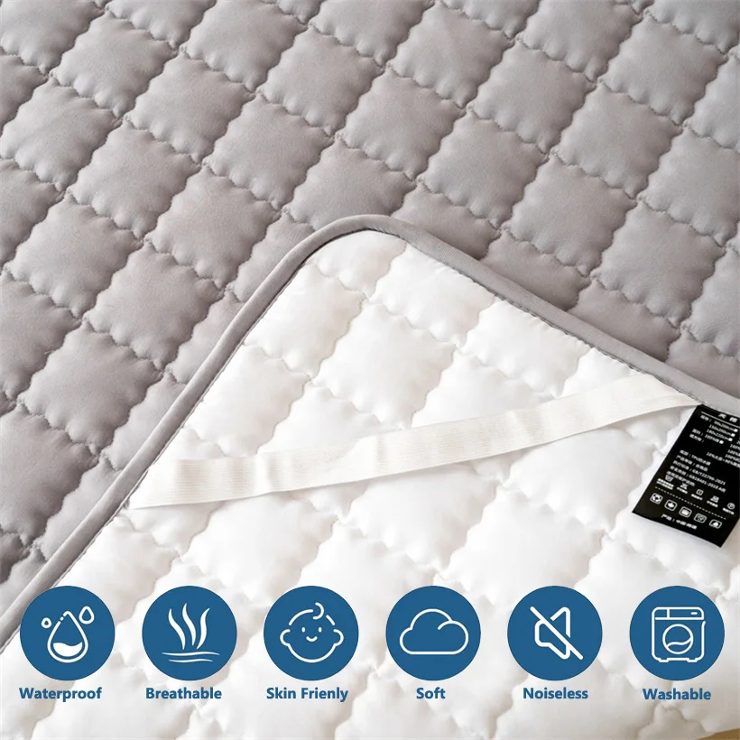 Waterproof Bedding Quilted Mattress Protector Noiseless Breathable Mattress Topper Pad Tatami Anti-Slip Bedspread Bed Cover