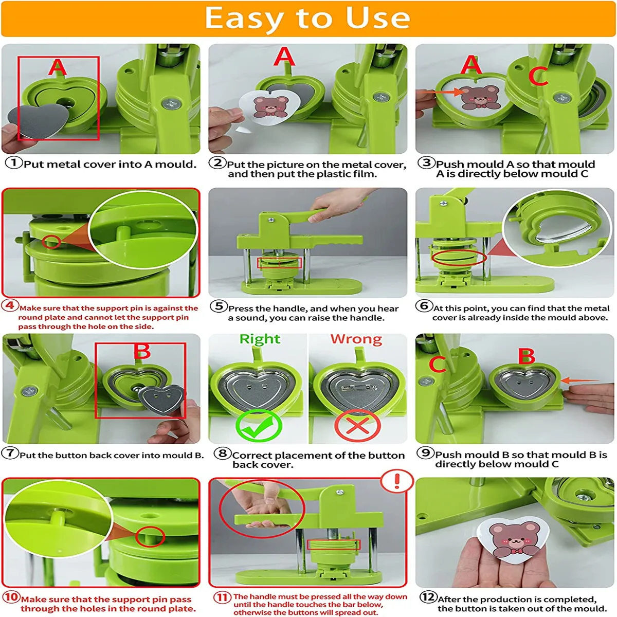 57MM Heart-Shaped Button Badge Maker Machine DIY Rotary Slide Rail New Pin Badge Maker Press Machine with Heart Cutting Board badge maker,button maker machine