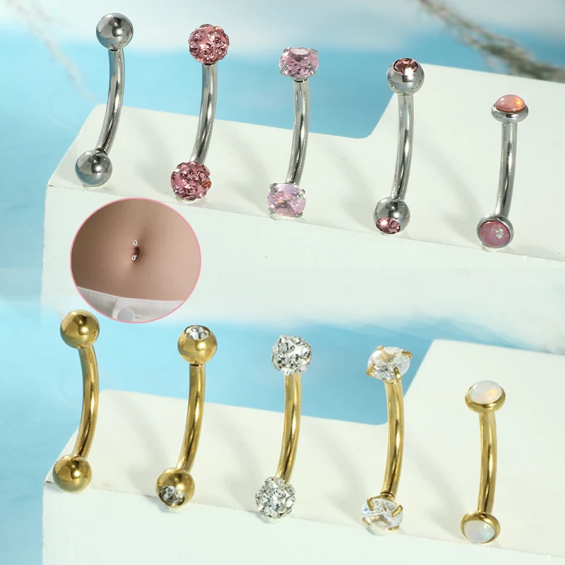 1Pcs 14G Stainless Steel Belly Button Piercing 8/10MM  Women Internally Threaded Small Navel ring Curved Barbell Body Jewelry