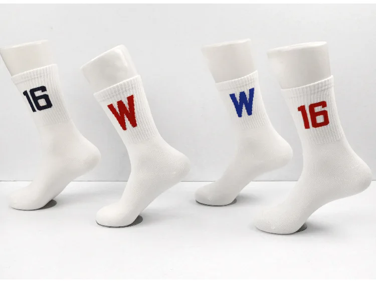 Summer solid color medium socks, girls fashion versatile breathable combed cotton socks, number and letter pattern long socks