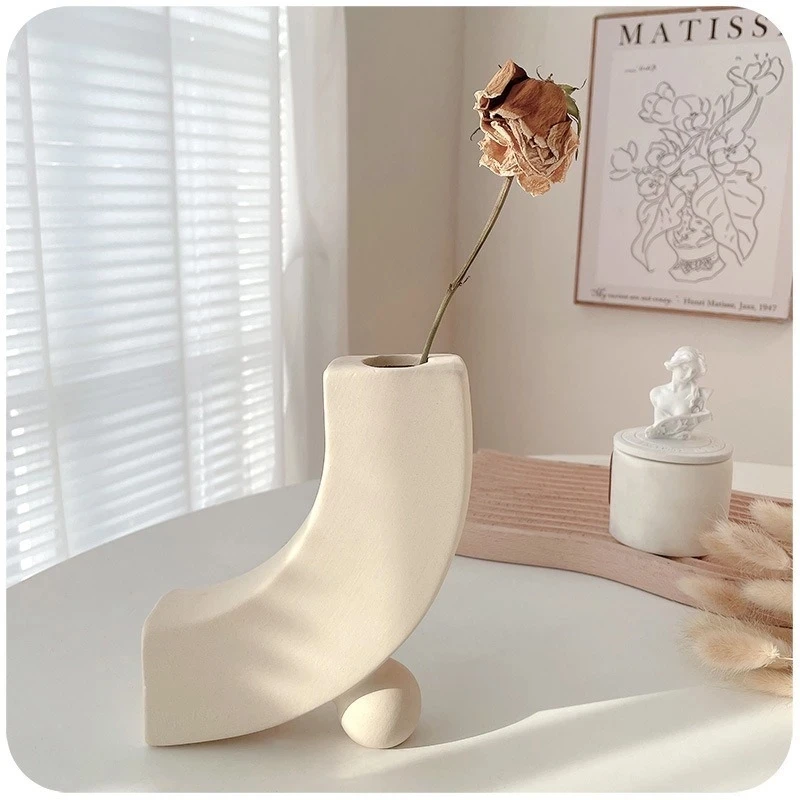 Nordic Simple Plain Embryo Ceramic Vase Decoration Dry Flower Arrangement Creative Art Living Room TV Cabinet Desktop Decoration