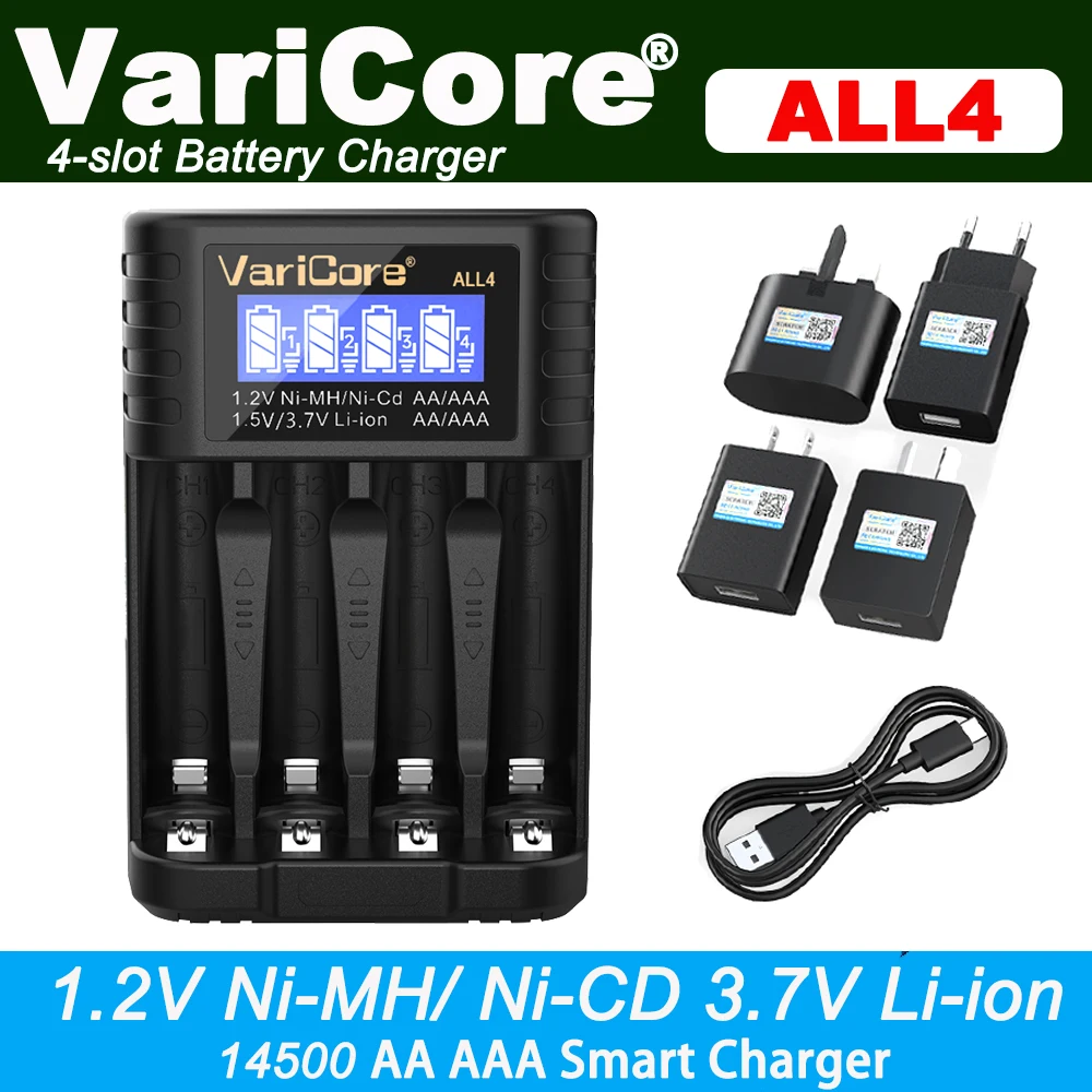 Battery Charger 2-12-slot Intelligent Portable For 3.7V 1.5v Lithium 18650 26650 21700 18500 18350 16340 1.2V NI-MH Ni-Cd AA AAA