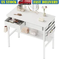 Small Makeup Vanity Desk with Shelves and Drawers Versatile Storage Organizer Compact Wood Dressing Table Bedroom and Office 1
