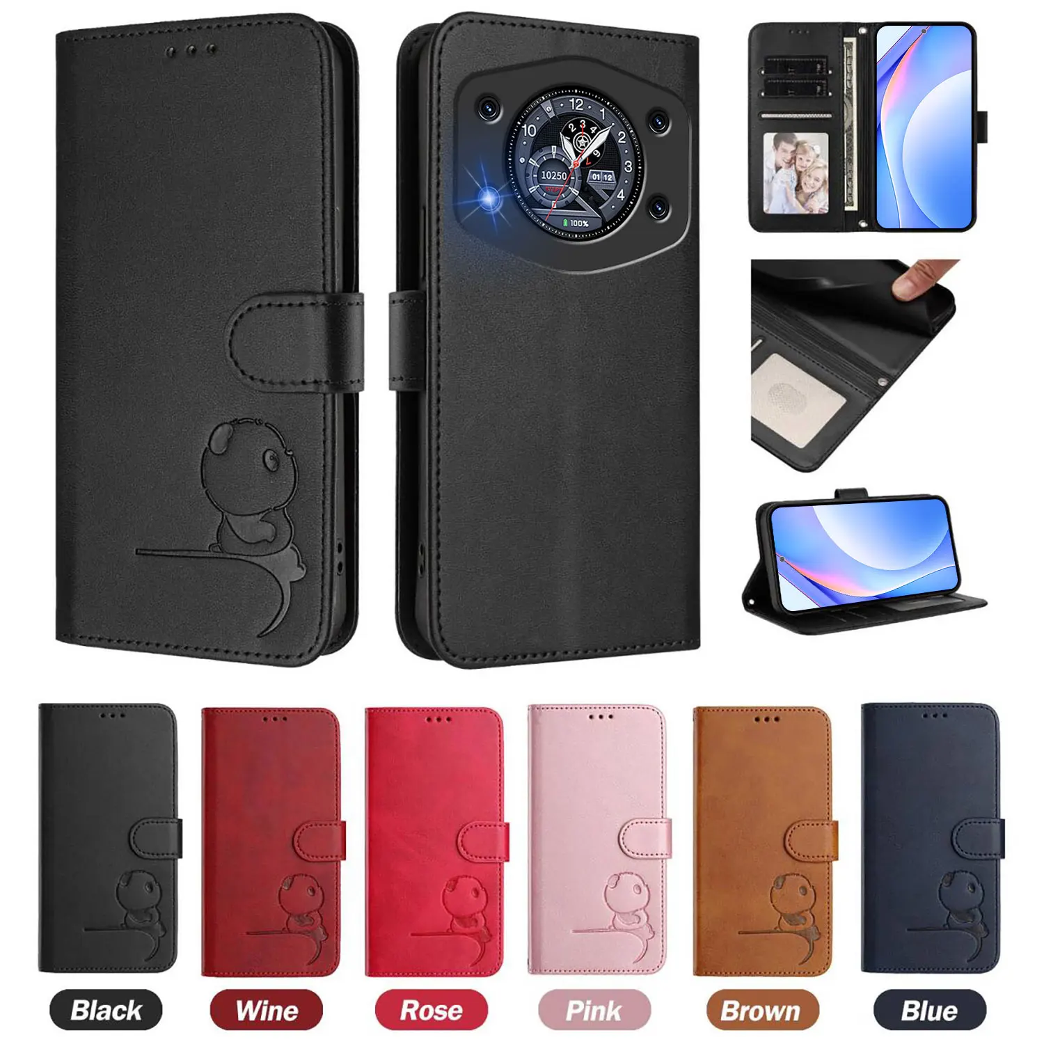 Leather Flip Wallet Case with Holder and Magnetic Closure - Elegant Design